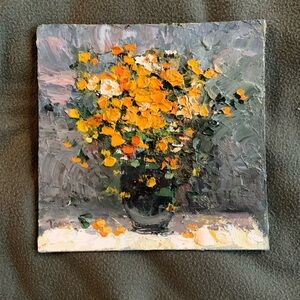Floral Oil Painting with Yellow and Orange Blooms